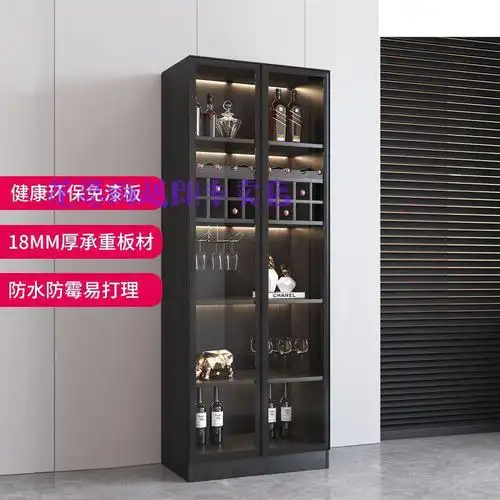 酒柜玻璃门带灯轻奢玻璃门酒柜客厅家用靠墙现代简约双门带灯展示酒架