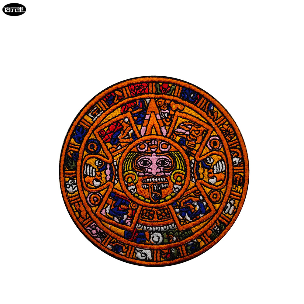 玛雅文化太阳图腾刺绣图案臂章魔术贴士气章补丁背包贴绣花章布贴