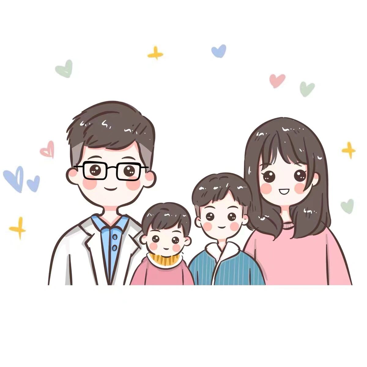 手绘卡通全家福头像,简笔画全家福头像,幸福的一家三口,一家四口.