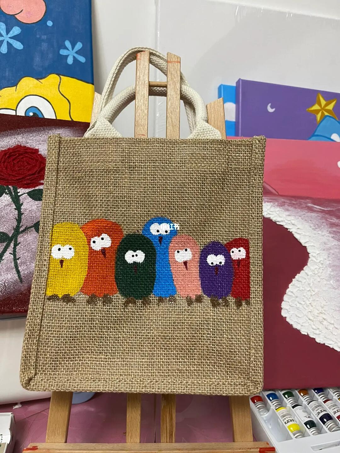 无印良品  #手绘  #无印良品麻袋  #无印良品麻袋改造  #手绘麻布包