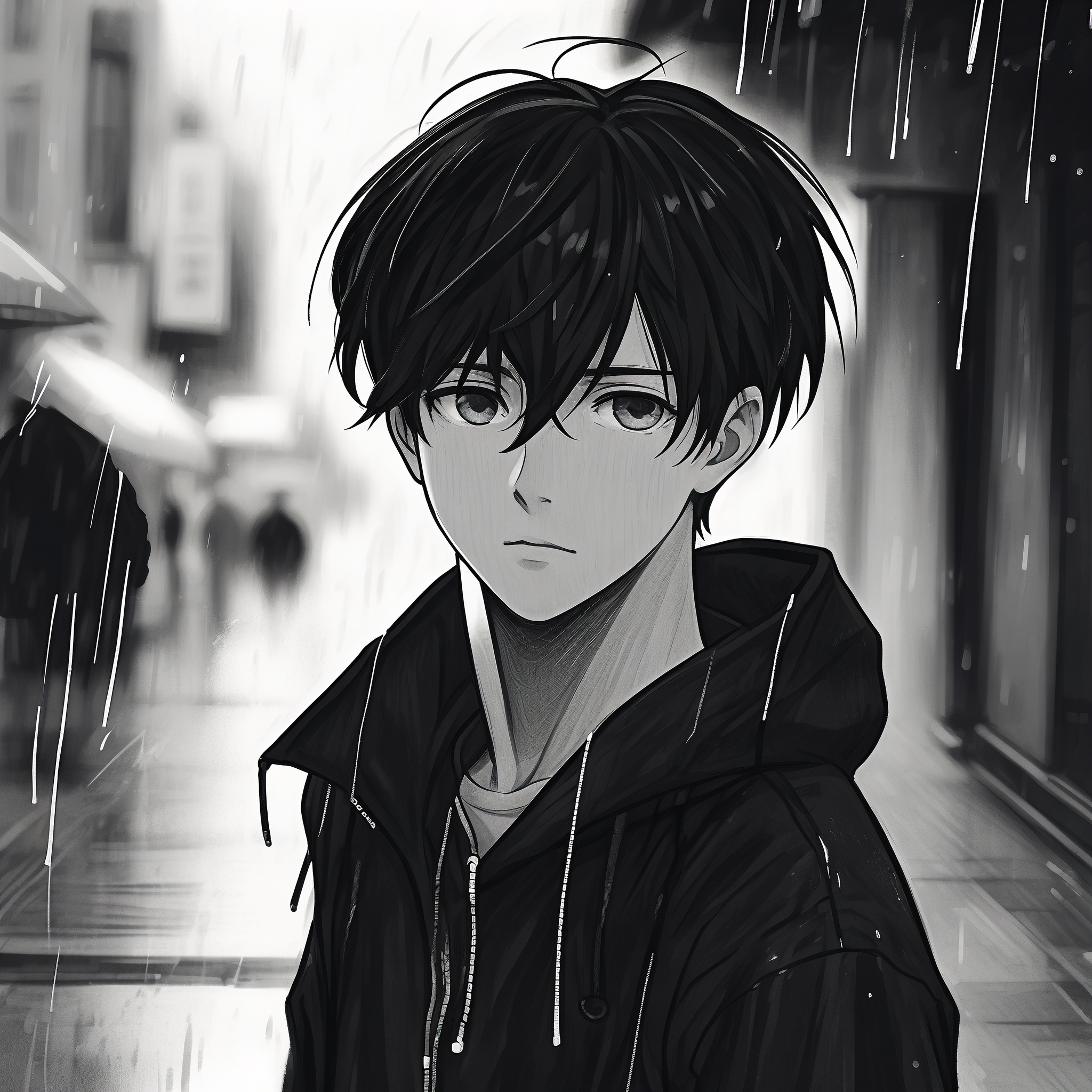 黑白素描男生头像,孤独感拉满94