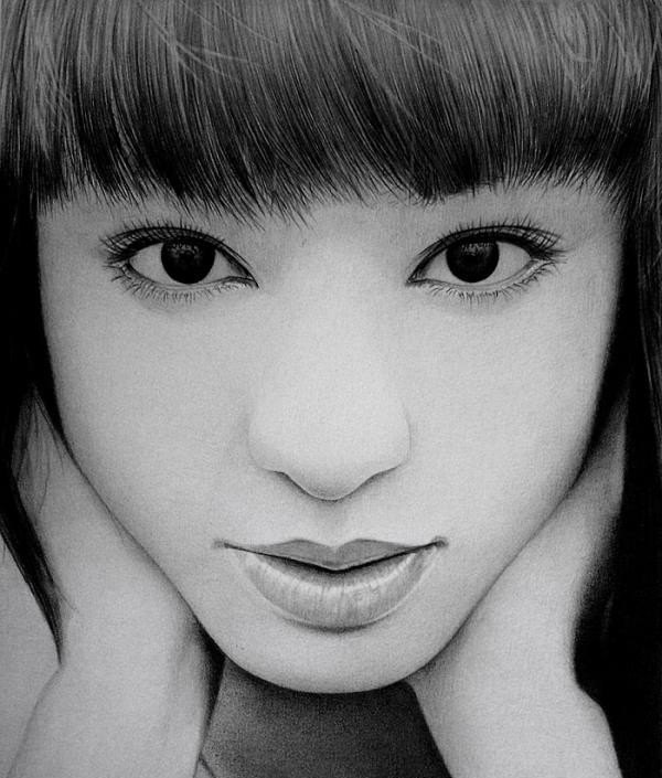 超写实美女,黑白照片般细腻,大神级素描铅笔画插画设计