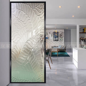 玄关艺术玻璃深雕轻奢现代简约浮雕透光隔断屏风卫生间隔断抽象风