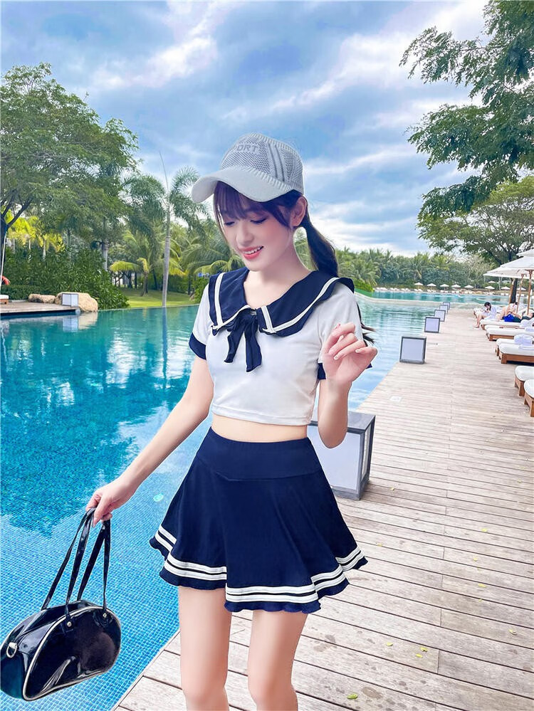 日本高档游泳衣女夏分体两件套保守显瘦遮肚少女学生