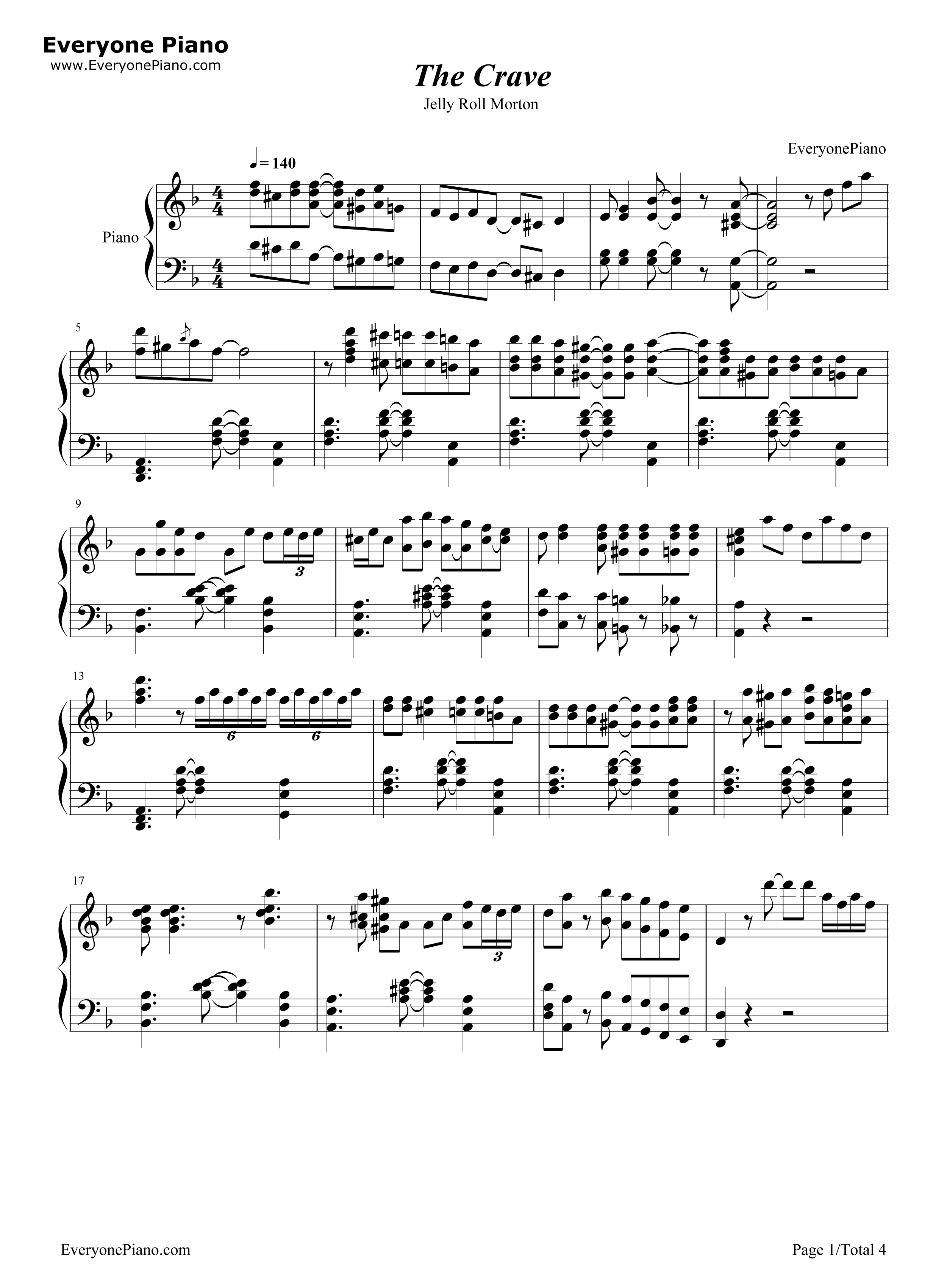 thecrave海上钢琴师插曲爵士版五线谱预览1