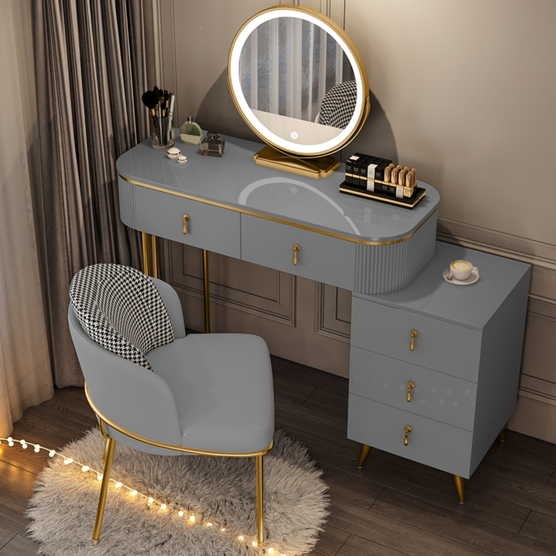 轻奢梳妆台卧室现代简约化妆台实木法耐ins风化妆桌子收纳柜高档