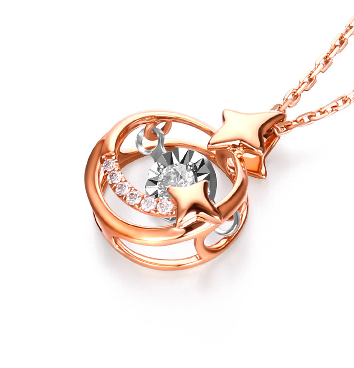 钻石世家爱随心动星辰系列18k金钻石吊坠女款时尚吊坠钻石项链女送