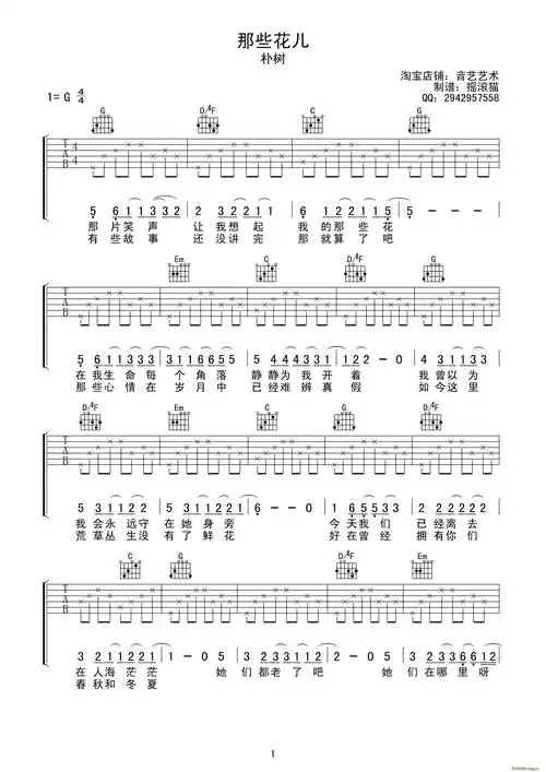 那些花儿 摇滚猫制谱版(吉他谱)1