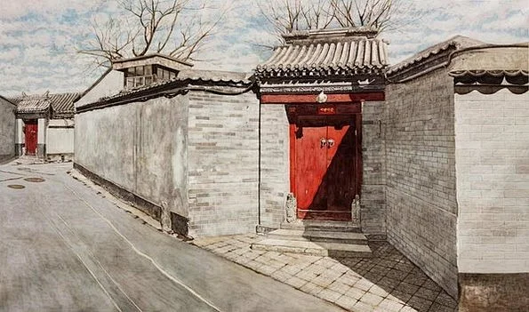 《北京胡同,香港老铺》梁润湛水彩 | 梁润湛,一九五八年生于香港,从事