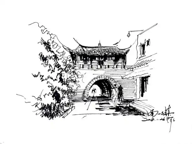 速写阿王建筑风景钢笔画