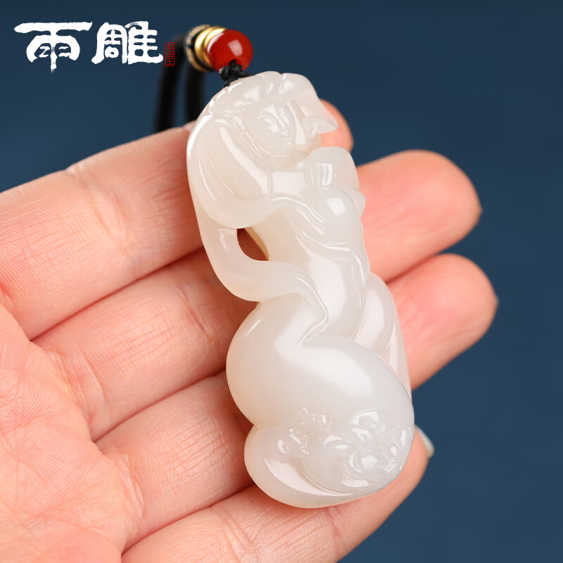 雨雕和田玉美女吊坠 男士手把件 玉贵人玉石把玩挂件 孤品收藏 玉贵人