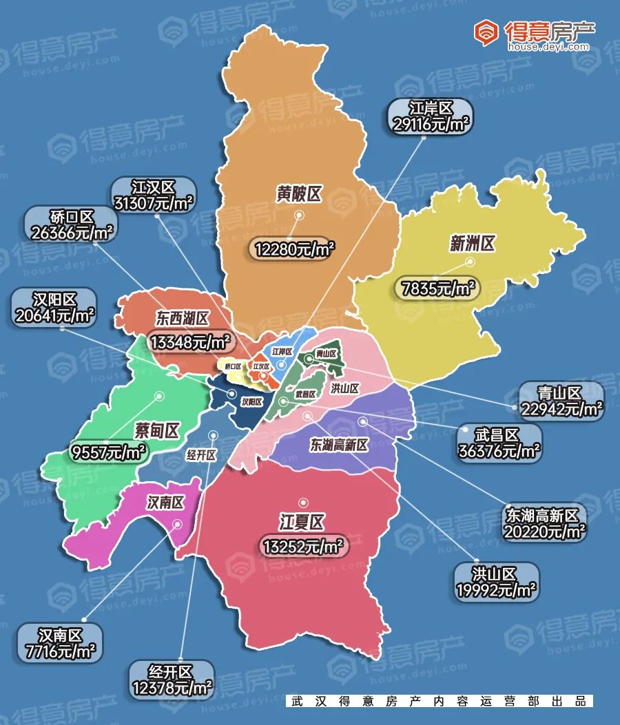 9月武汉各区域房价地图,数据源于购房荟