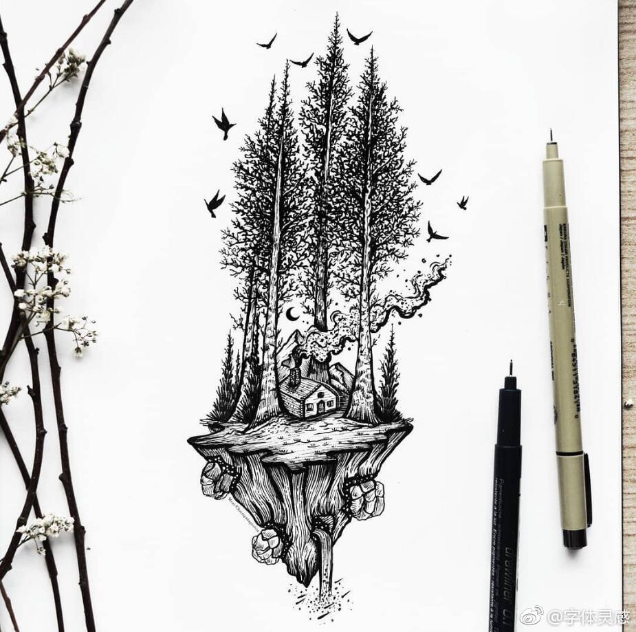 创意精美针管笔插画 ins:menis_art