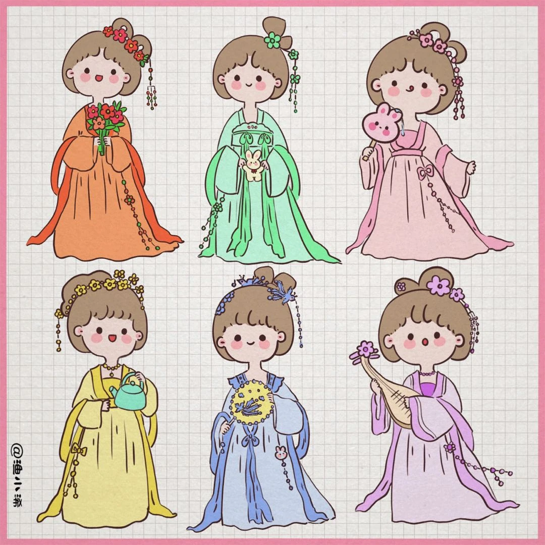 可爱的古装小人简笔画贴纸手帐素材～#简笔画