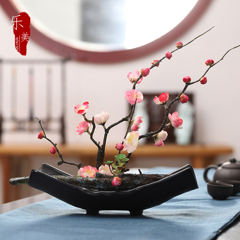 梅花仿真中式式禅意盆景摆件室内桌面艺术插花仿真花