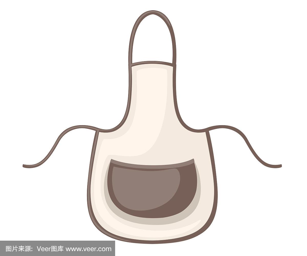 白色和棕色的厨房围裙.卡通平面风格插图孤立的白色背景