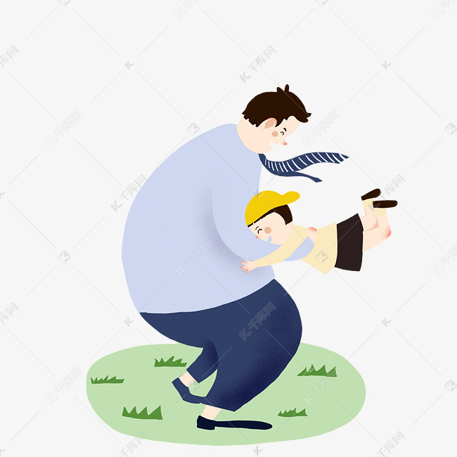 父亲节蓝色系父子抱抱手绘