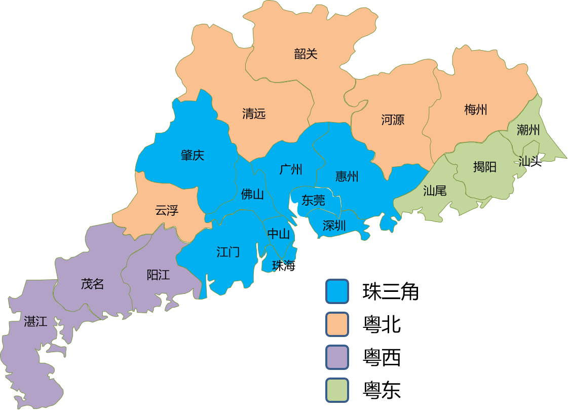 广东区域划分珠三角粤北粤西粤东