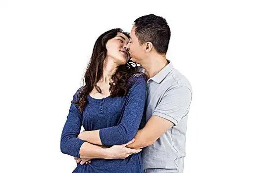 深情,情侣,搂抱,相互,白色背景