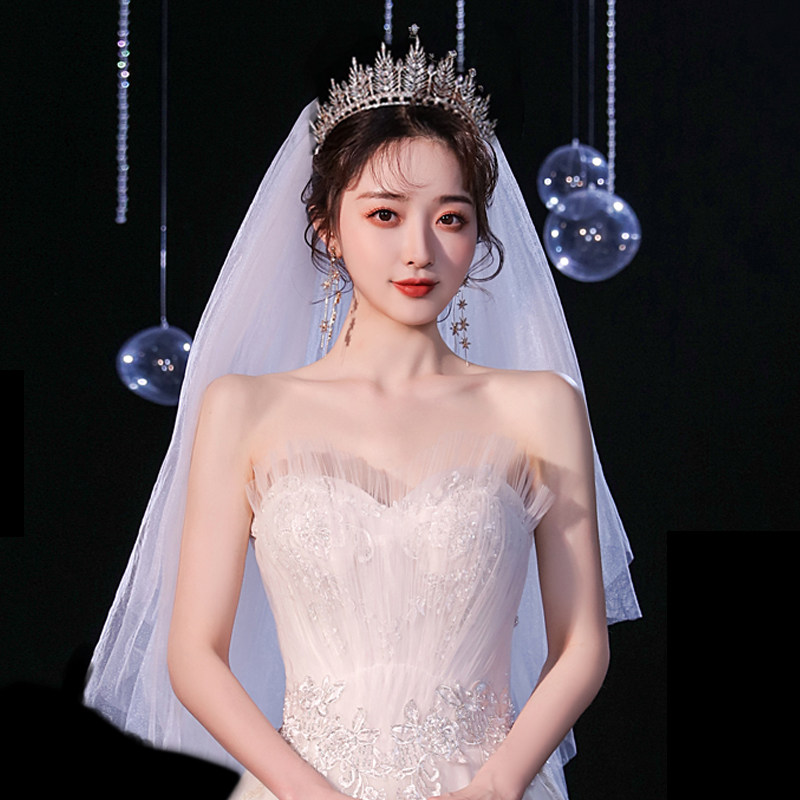 新娘皇冠头纱主婚纱头饰超仙森系结婚网红拍照道具复古盖头蓬蓬纱