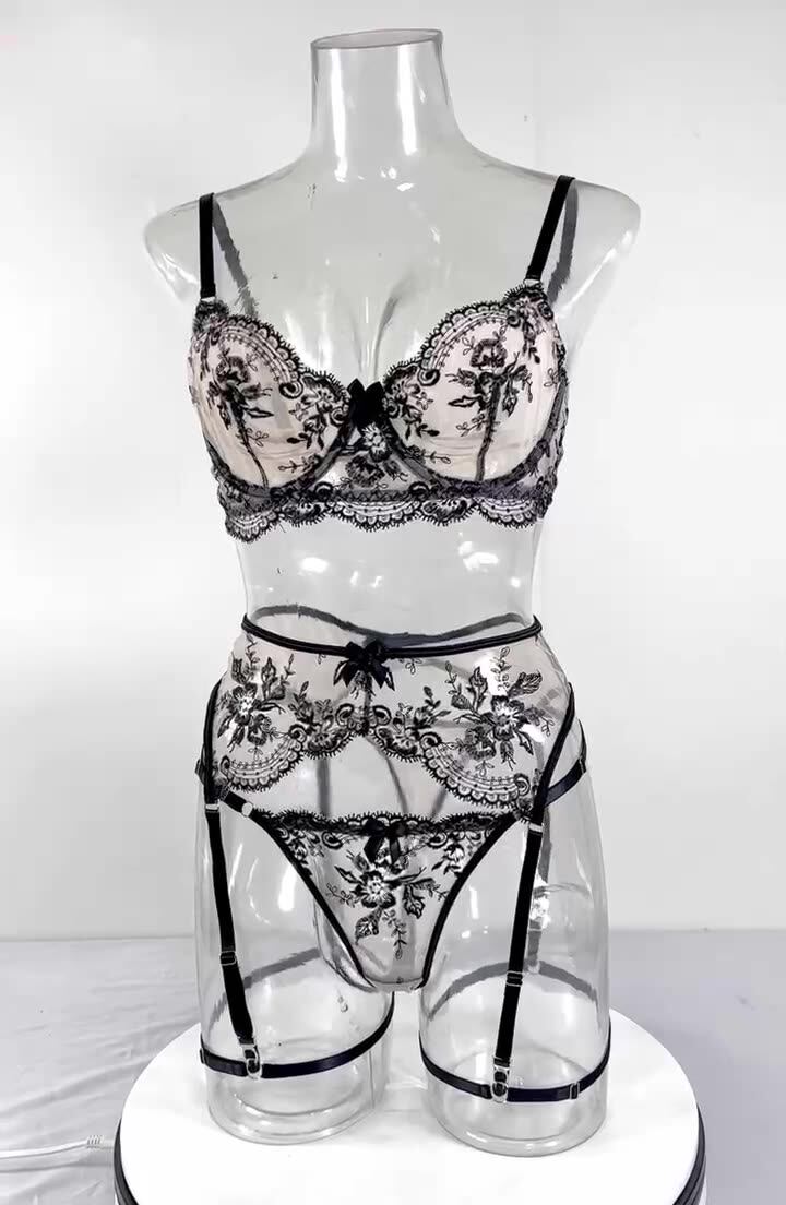 卡嘉诺跨境欧美新款情趣内衣女性感刺绣透视诱惑带镂空情趣套装女