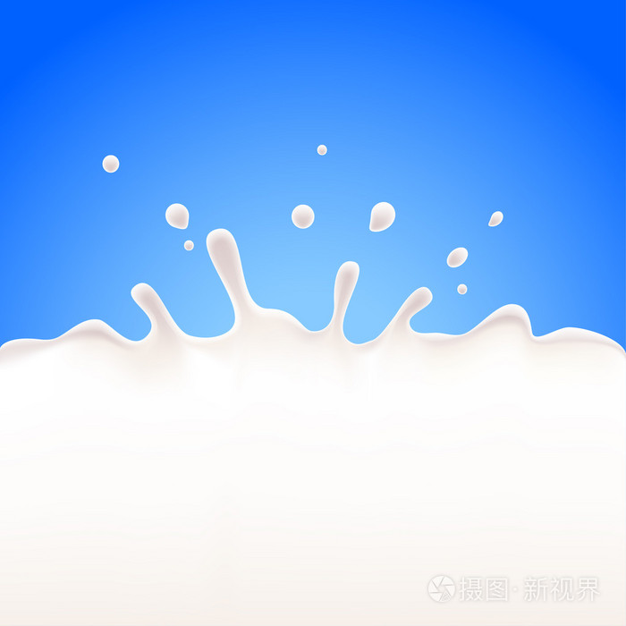 牛奶溅上蓝色背景矢量