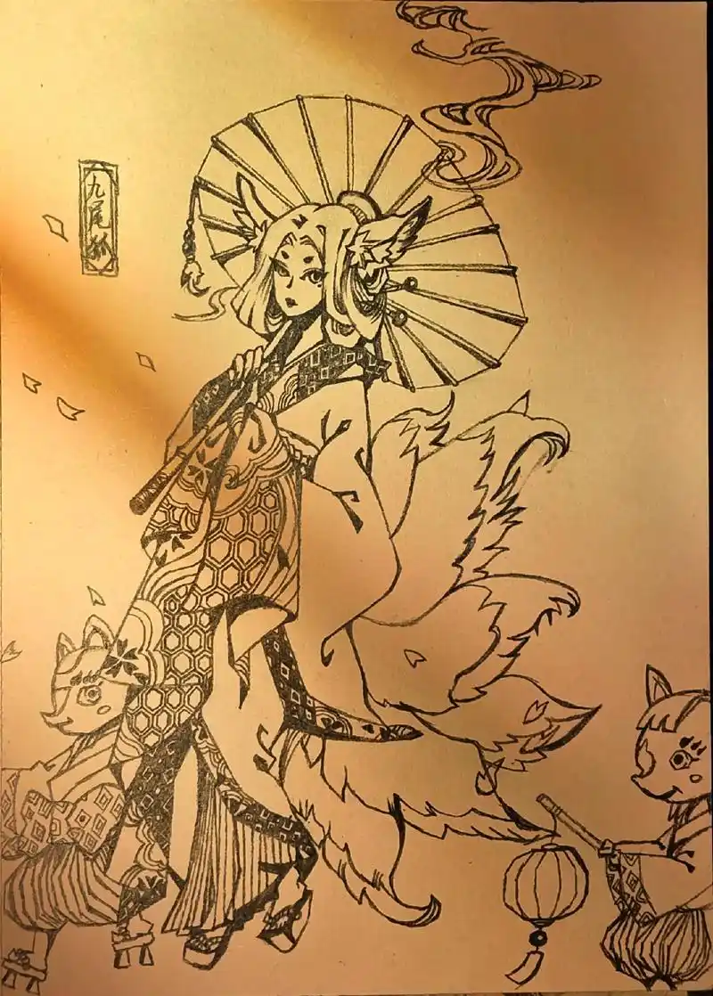 百鬼夜行第二弹——九尾狐. #动漫 #画画 #手绘 #百鬼夜 - 抖音