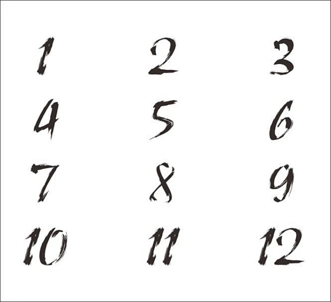 黑色毛笔书法数字