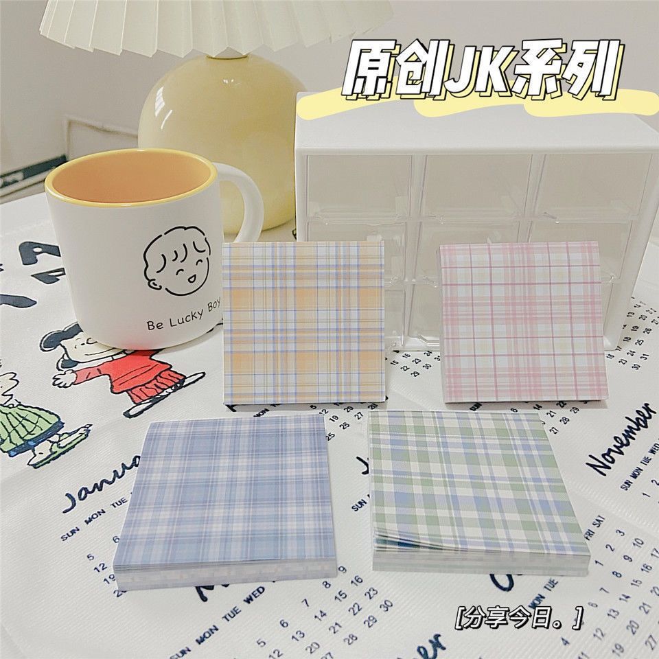 ins日系原创jk格便利贴学生少女心可爱便签本可撕n次有粘性便签本品佰