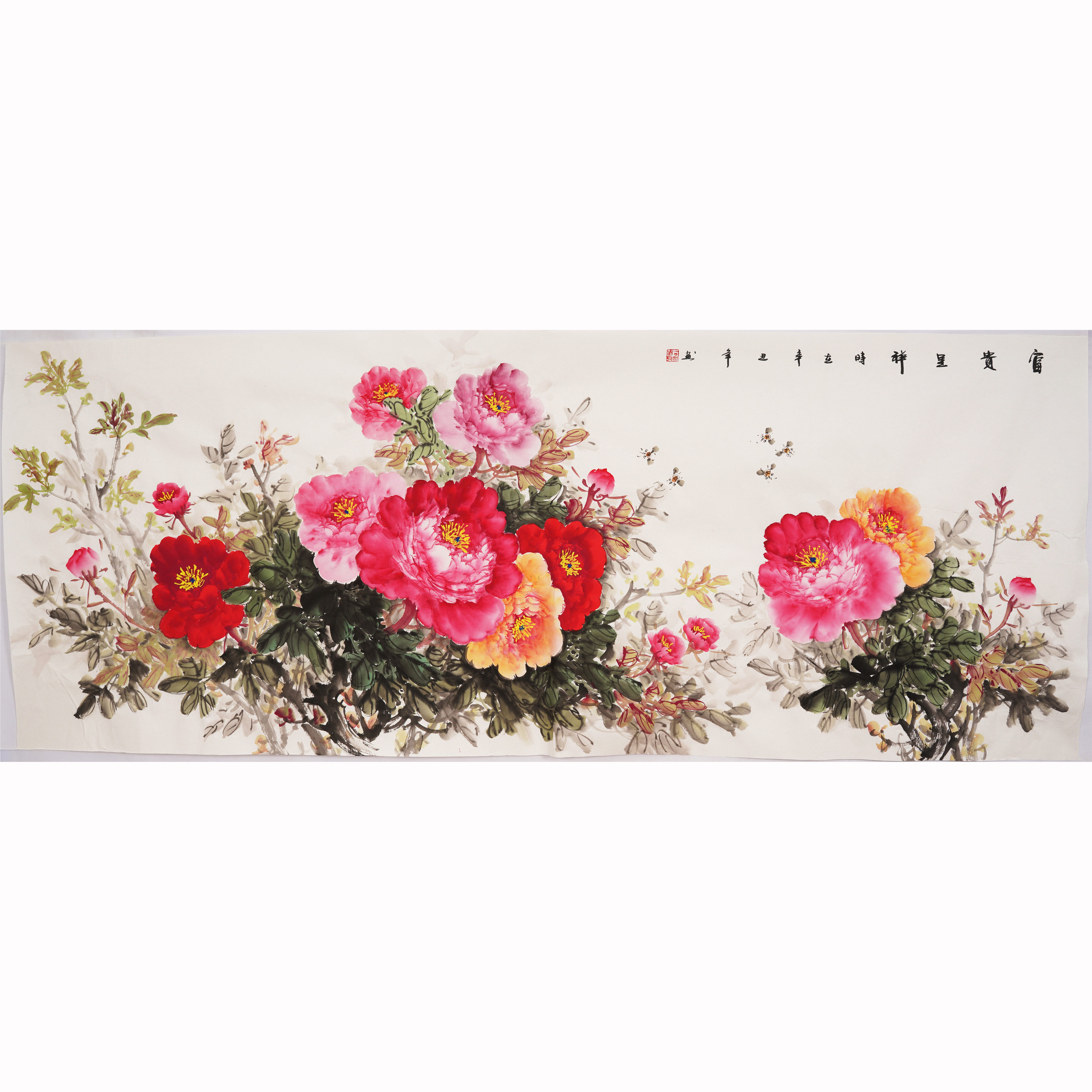 手绘牡丹花开富贵写意国画中式客厅卧室沙发背景墙国画