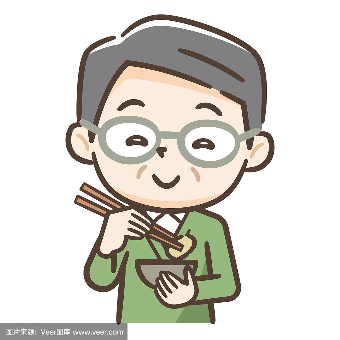 老人吃饭的插图