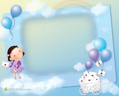 小女孩的梦想气球蓝天白云摄影艺术照相框psd素材_素材公社_tooopen.