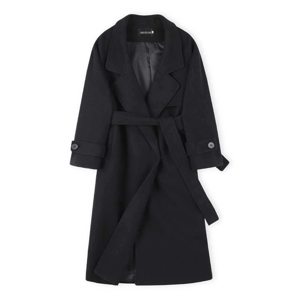 赫本黑色风衣双面毛呢外套2020秋冬季新款韩版风衣