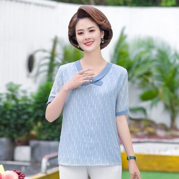 花花公子妈妈夏装洋气雪纺衫t恤中年女装时尚上衣中老年四五十岁薄款