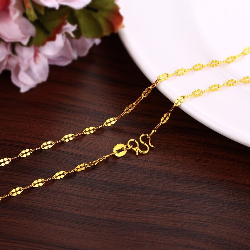 沙金锁骨细链子盒子链蛇骨水波圆珠元宝不掉色仿黄金首饰项链女