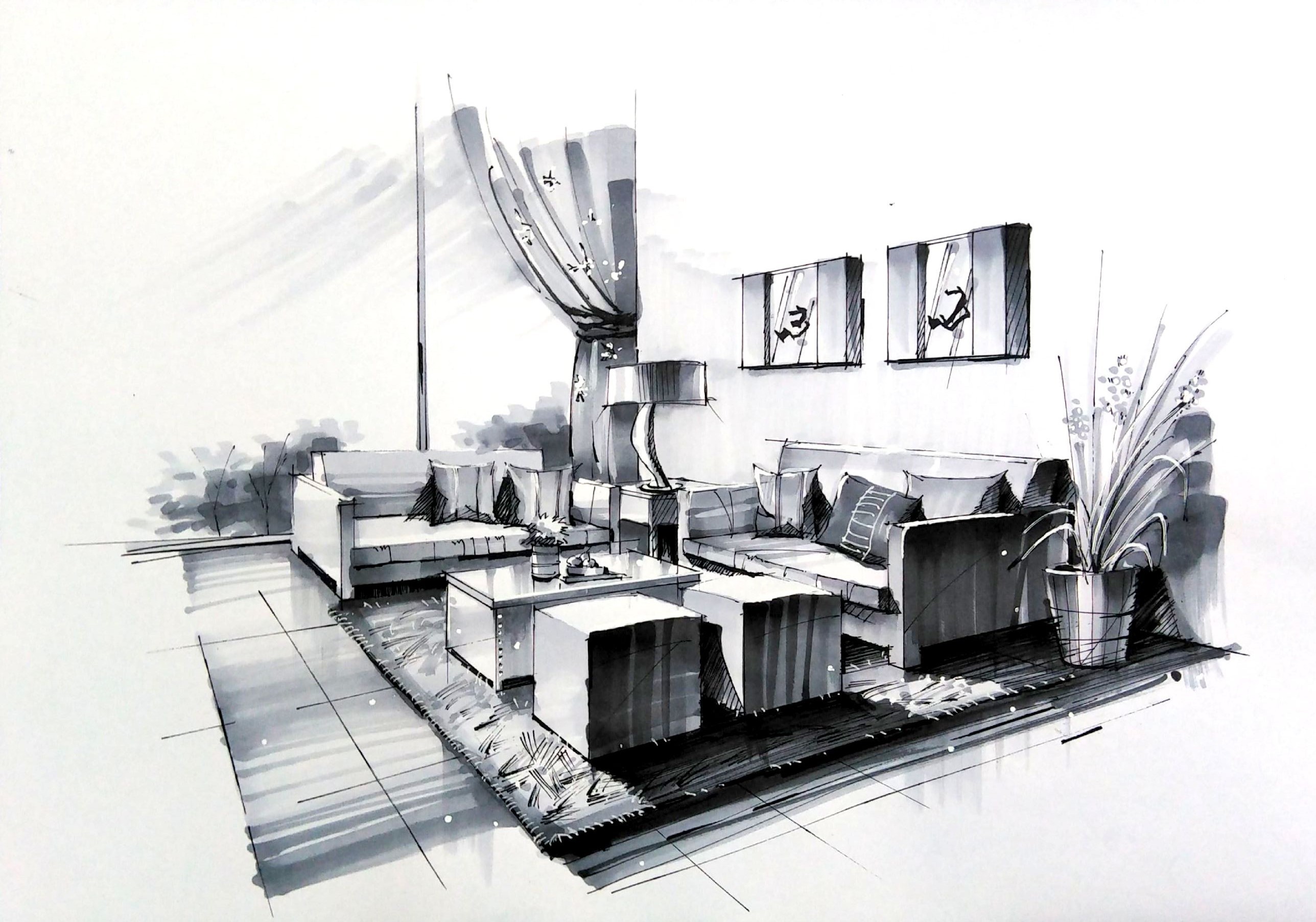 一叶手绘室内设计手绘线稿