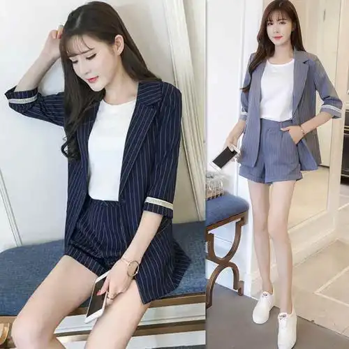 修身西装短裤套装女