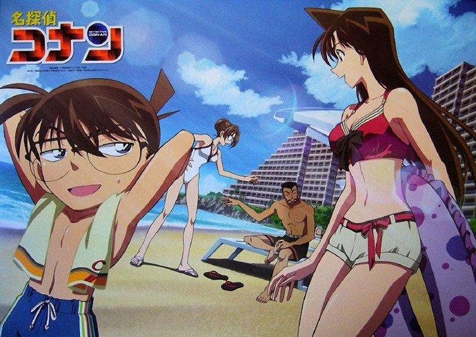 海滩的柯南×泳装的小兰9215夏天真好啊!#名侦探柯南