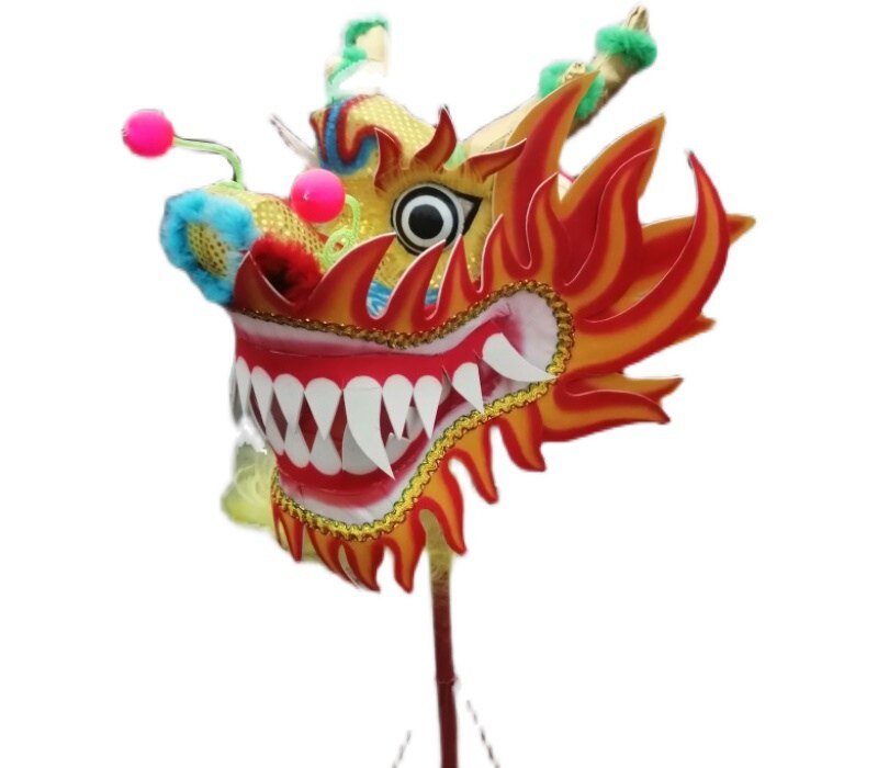 舞龙道具 民间秧歌黄色龙 舞龙小龙头 耍龙头铁丝 儿童舞龙道具