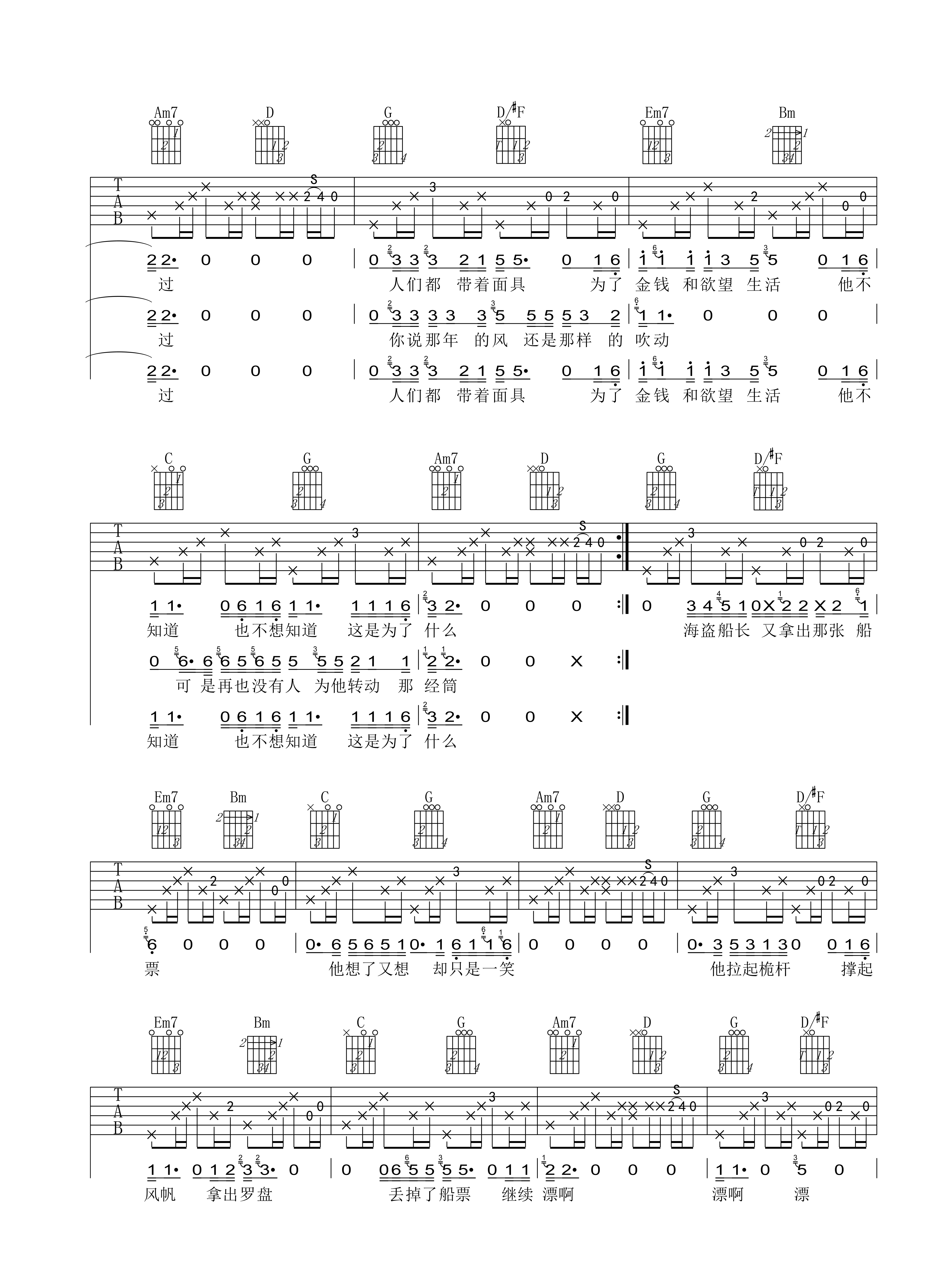 《海盗船长》吉他谱