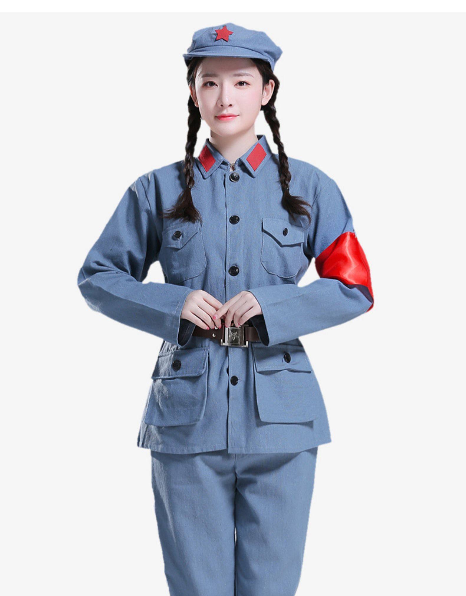 儿童红军演出服八路军军服抗战新四军套装棉麻小红军衣服红军服女