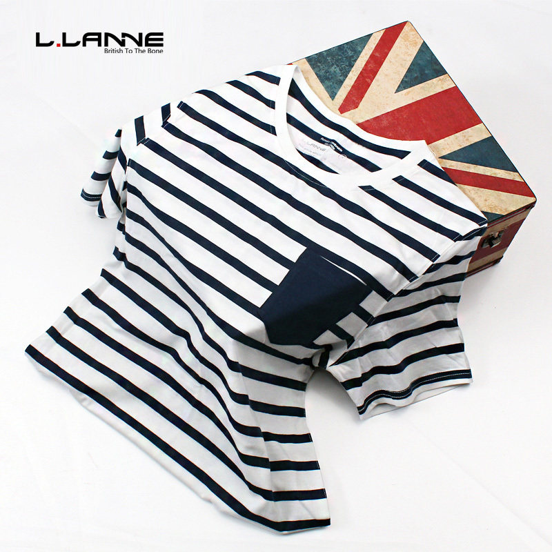 夏天的衣服正品海军风丅恤 水手服蓝白横条纹海魂衫纯棉短袖t恤男