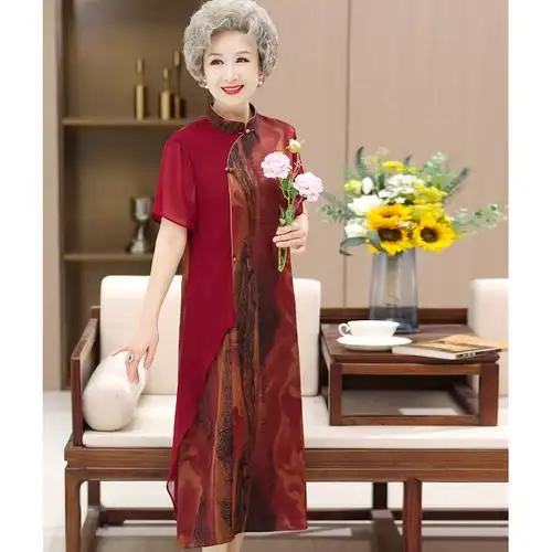 岁奶奶装老人过大寿穿的衣服中老年人妈妈连衣裙夏季女岁老太太旗袍