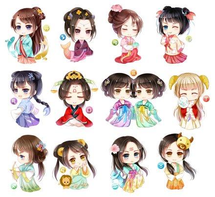 十二星座q版汉服简笔画十二星座简笔画人物十二星座12星座古风少女简