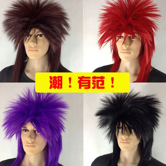 一折杀马特头套_杀马特发型假发男女非主流长逼真自然短直头套2021