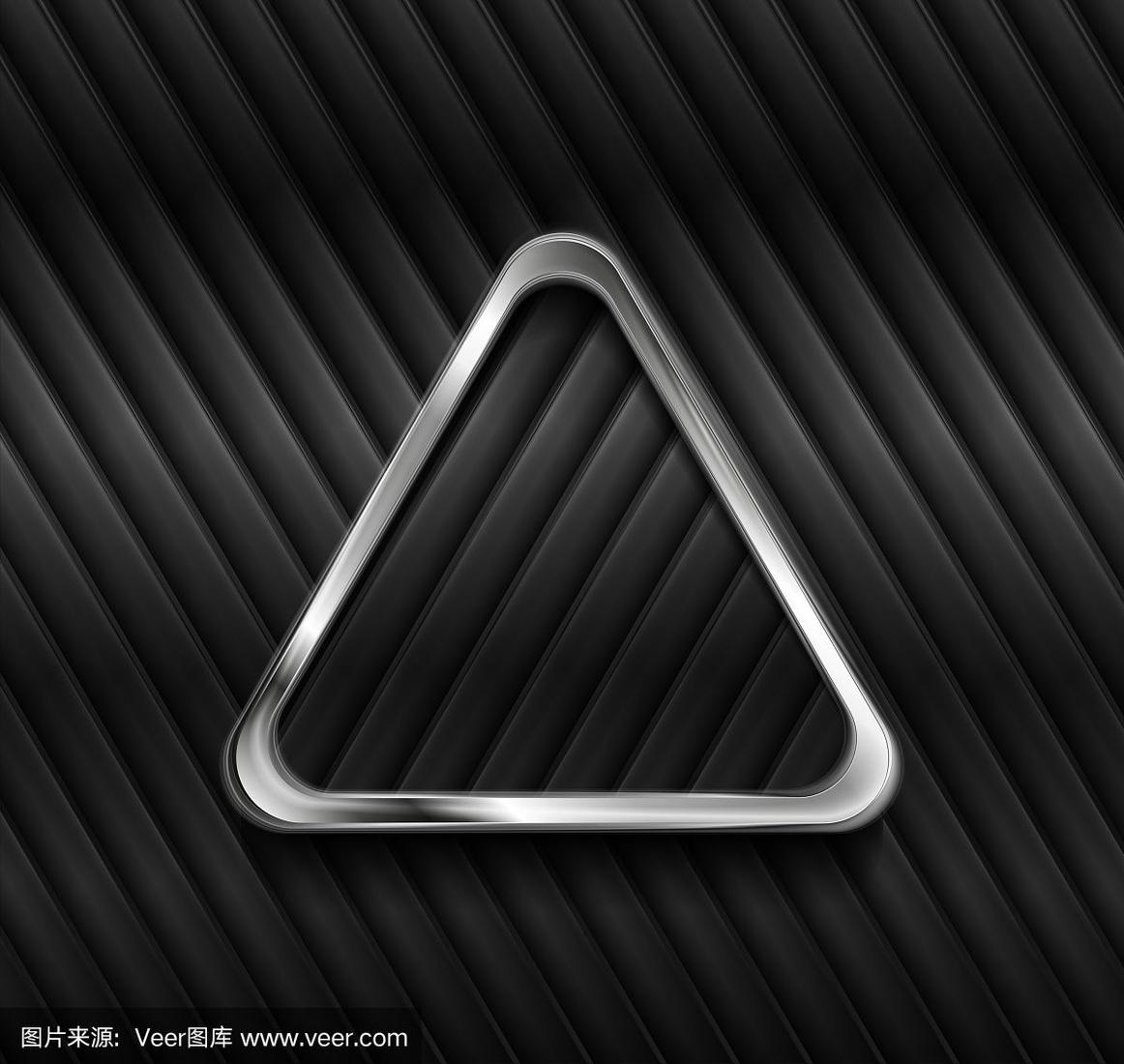 金属三角形和黑色光泽条纹抽象背景