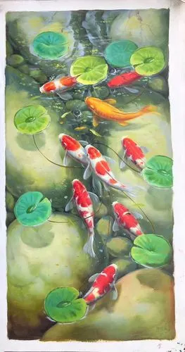锦鲤油画和和美美
