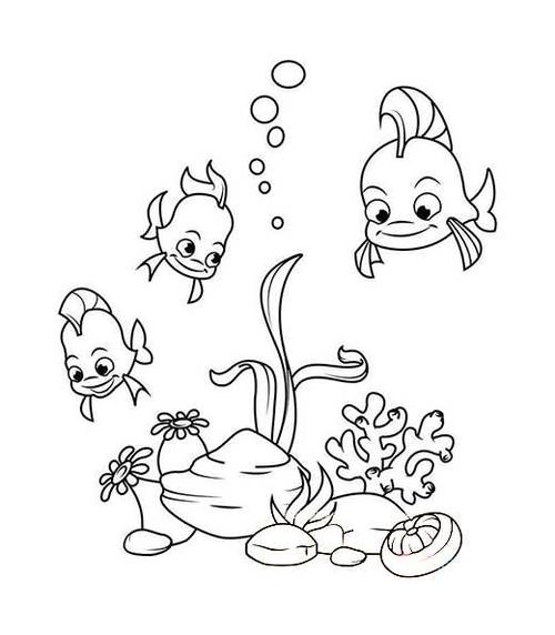 海底世界喷水鱼简笔画