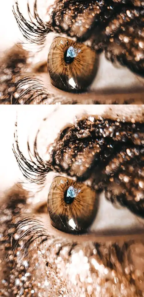 一位女士眼睛特写黑色的睫毛明亮的眼睛褐色的眼珠