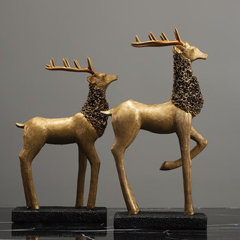 轩派招财麋鹿一对美式家居饰品客厅酒柜电视柜玄关背景墙家具隔断柜